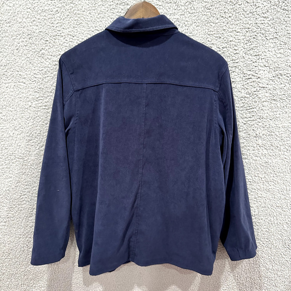 Susan Graver Button Up Shirt Floral Embroidered Blue Long Sleeve Boho Size Large - Picture 5 of 5